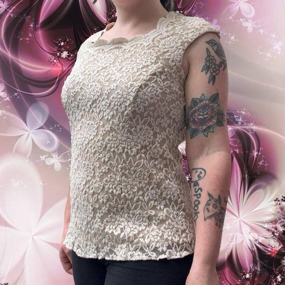 vintage y2k lace cap sleeve top - jennie & marlis, fits like sm. no flaws!
